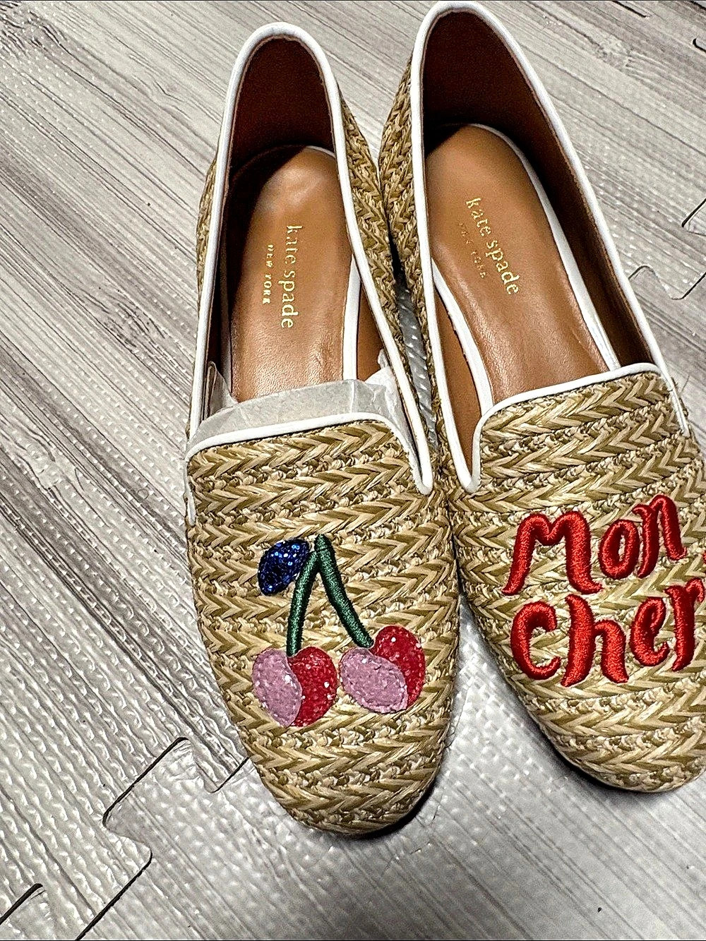kate spade Embroidered Cherry Flats Brown US 6.5B